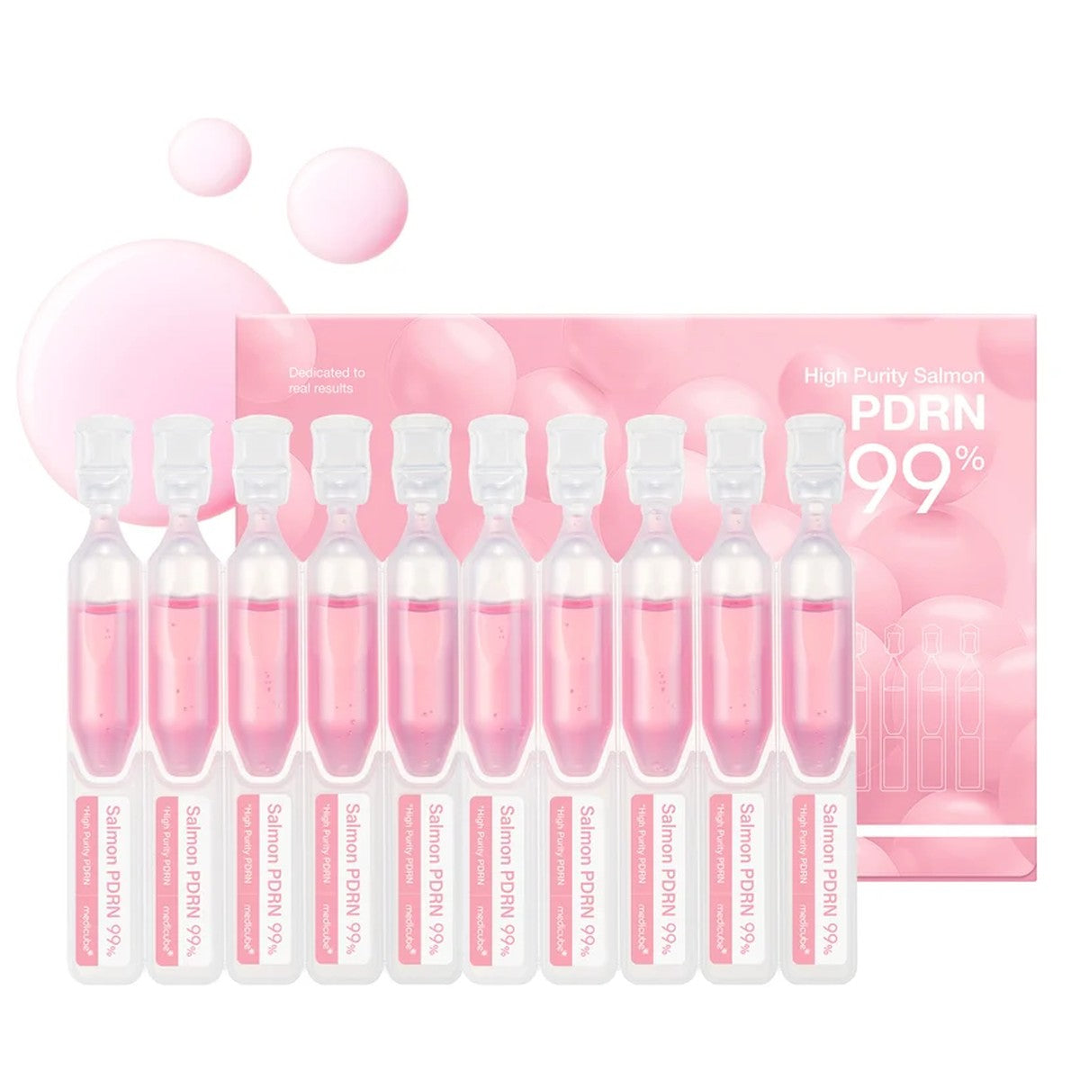 Medicube PDRN Pink One Day Serum — packshot face (étui + 10 ampoules)